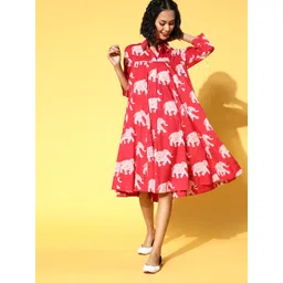 InWeave Women Lovely Red Animal Printed Dress-picture-10