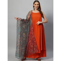InWeave Women Orange Kurta with Palazzos & With Dupatta-picture-40