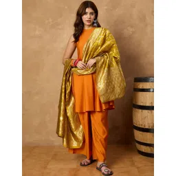 InWeave Women Solid A-Line Kurta with Palazzos & Dupatta-image-5