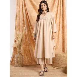 InWeave Women V-Neck Regular Pure Cotton Kurta with Palazzos-picture-24