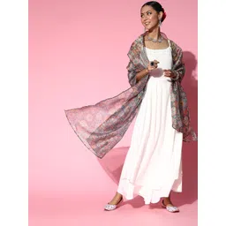 InWeave Women White Solid Kurta with Palazzos & Ethnic Motif Print Dupatta-picture-28