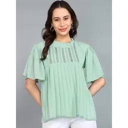 IQRA ENTERPRISE Floral Embroidered Bell Sleeve Chiffon Top-picture-27