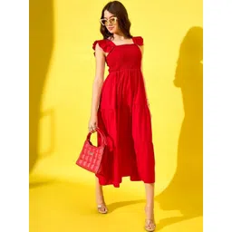 IQRA ENTERPRISE Flutter Sleeve A-Line Midi Dress-picture-26