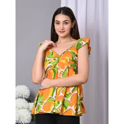 IQRAAR Abstract Printed V-Neck Twisted Longline Top-picture-16