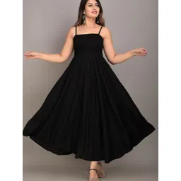 IQRAAR Women Black Solid Fit & Flare Dress-picture-11