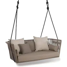 IRA Outdoor Furniture Braided Rope Swing | Powder Coated Alluminium/Steel, Wood, Braided Rope Swings with Cushion | Two Seater Chair with Stand | Suitable for Living Room, Balcony-picture-18