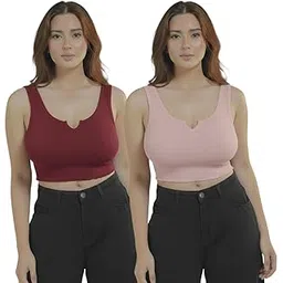 Women Crop Top | Stylish Ribbed Slim Fit U Neck Short Top | Trendy Summer Casual Crop Top for Girls & Women College Outfit Daily Gym Fashion-Pack of 2-image-17