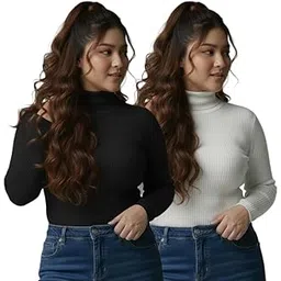 Women Highneck Full Sleeve Winter Top – Stylish Women High Neck Turtleneck Slim Fit Stretchable Warm Winterwear Top for Girls & Ladies | Casual Office College Wear High Neck-Pack of 2-image-31