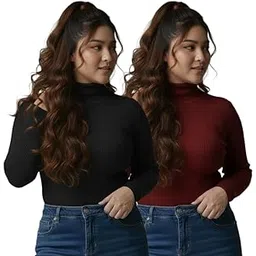 Women Highneck Full Sleeve Winter Top – Stylish Women High Neck Turtleneck Slim Fit Stretchable Warm Winterwear Top for Girls & Ladies | Casual Office College Wear High Neck-Pack of 2-image-24