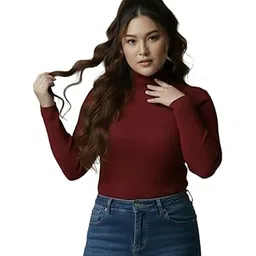 Women Highneck Full Sleeve Winter Top – Stylish Women High Neck Turtleneck Slim Fit Stretchable Warm Winterwear Top for Girls & Ladies | Casual Office College Wear High Neck Tee-Pack of 1-image-35