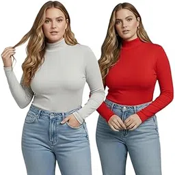 Women Highneck Woolen Top | Full Sleeve High Neck Sweater for Winter Season | Ribbed Turtleneck Slim Fit Top for Ladies | Stylish Casual High Neck-Pack of 2-image-20