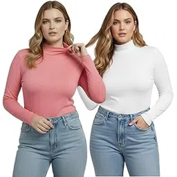 Women Highneck Woolen Top | Full Sleeve High Neck Sweater for Winter Season | Ribbed Turtleneck Slim Fit Top for Ladies | Stylish Casual High Neck-Pack of 2-image-19