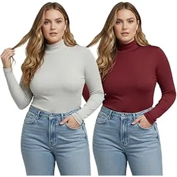 Women Highneck Woolen Top | Full Sleeve High Neck Sweater for Winter Season | Ribbed Turtleneck Slim Fit Top for Ladies | Stylish Casual High Neck-Pack of 2-image-7