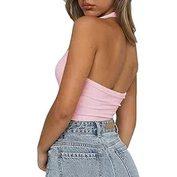 Women's & Girls' Solid Ribbed V Neck Slim Fit Tank Tops-image-8