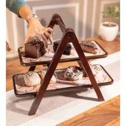 ireka homes Acacia Wood Two Tier Stand with Enamel Print-picture-32