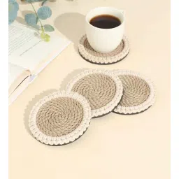 ireka homes Beige Acacia Wood (Set of 4) Jute Coaster-picture-24