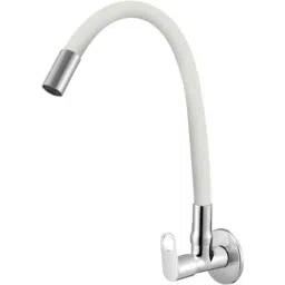 IRIS Prime Brass Chrome Finish White Flexible Sink Cock with Wall Flange-picture-33
