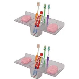 IRIS Transparent Plastic Unbreakable Soap Dish Toothbrush &a; Paste Holder (Pack of 2)-picture-13