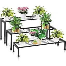 IRON LANDS Elegance 3 Step Pot Stand 65 cm Heavy Duty Indoor Outdoor Multiple Flower Pot Holder Shelf Planter Display for Patio Garden Balcony Home Decor (Black)-picture-23