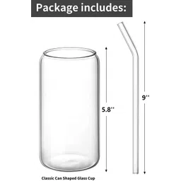 ironglass Premium Quality ( Pack Of 2 ) Can shape tumbler with wooden lid and straw Glass Water/Juice Glass image 3