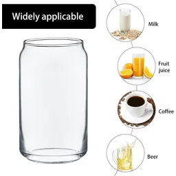 ironglass Premium Quality ( Pack Of 2 ) Can shape tumbler with wooden lid and straw Glass Water/Juice Glass image 2
