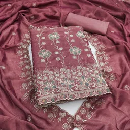 isha trade Unstitched Pure Silk Salwar Suit Material Embroidered-picture-11