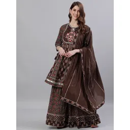 Ishin Floral Printed Empire Gotta Patti Pure Cotton Kurta with Sharara & With Dupatta-picture-14