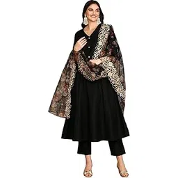 ishin V-Neck Three-Quarter Sleeves Kurta with Trousers & With printed Dupatta | Kurta set for women | Kurta with trousers and dupatta-picture-25