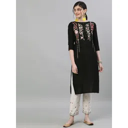 Ishin Women Black & Off-White Embroidered Kurta with Trousers-picture-21