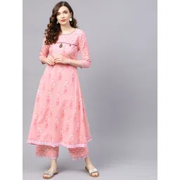 Ishin Women Pink & White Printed Kurta with Palazzos-picture-29