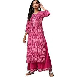 ishin Women's Pure Cotton Printed A-Line Kurta suit set With Palazzo-picture-34