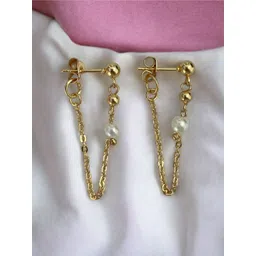 ISHKAARA Gold-Plated Pearl Beaded Contemporary Drop Earrings-picture-38