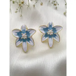 ISHKAARA Women Contemporary Blue Flower Petal Studs Earrings-picture-17