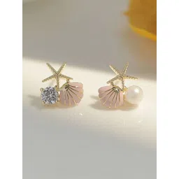 ISHKAARA Women Contemporary Pearl Shell Crystal Studs Earrings-picture-29