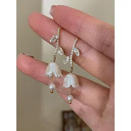 ISHKAARA Women Crystal Tulip Contemporary Drop Earrings-picture-35