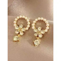 ISHKAARA Women Flower Crystal Contemporary Drop Earrings-picture-34