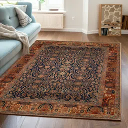 ishro home Dark Blue Polyester Carpet-picture-14
