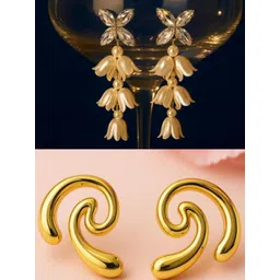 ISHTAARA Gold-Plated Artificial Stones and Beads Stainless Steel Earrings-picture-21