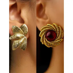ISHTAARA Gold-Plated Artificial Stones and Beads Stainless Steel Earrings-picture-23