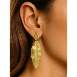 ISHTAARA Gold Plated Stainless Steel Leaf Shaped Studs Earrings-picture-18