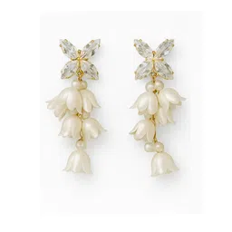 ISHTAARA Women White & Gold-Plated Floral Shape Stones Stainless Steel Drop Earrings-picture-30