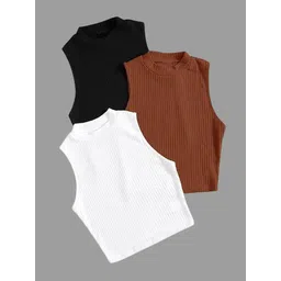 ishwar international Pack of 3 Casual Sleeveless Solid Women Multicolor Top-picture-12