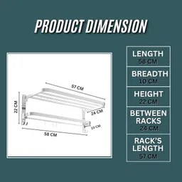 istar by . Stainless Steel 24-Inch Foldable Towel Rack for Bathroom - Chrome Silver Towel Holder image 2