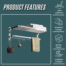 istar by . Stainless Steel 24-Inch Foldable Towel Rack for Bathroom - Chrome Silver Towel Holder image 5