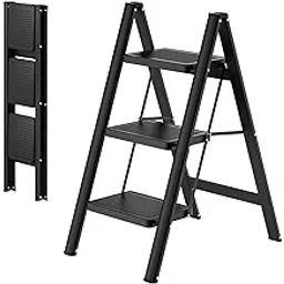 Istara Modern 3-Step Folding Step Stool – Heavy-Duty Steel, Black Finish, Compact Ladder for Indoor Use, Kitchen Or Office Space Saving – Black Finish-picture-10