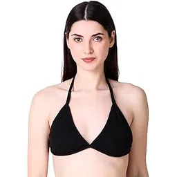 istyle can Backless Sleeveless Solid Beachwear Back Tie Up Women Trendy Top Rib Knit/Ribbed Women's Crop Cami Tank Bikini Top for Women | Beach Top (Free Size, Black)-picture-23
