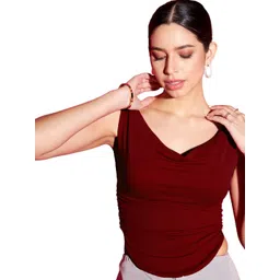 istyle can Casual Sleeveless Solid Women Maroon Top-picture-10