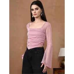 Istyle Can Flared Sleeve Net Crop Top-picture-34