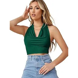 istyle can Green, Red Crop Top for Women Sleeveless Backless Sequins Halter Tie Up Streachable Crop Tank Top | Dress for Women | Backless top-picture-11