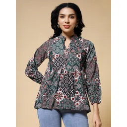 Istyle Can Women Bandhani Printed Mandarin Collar Cotton Peplum Top-picture-19